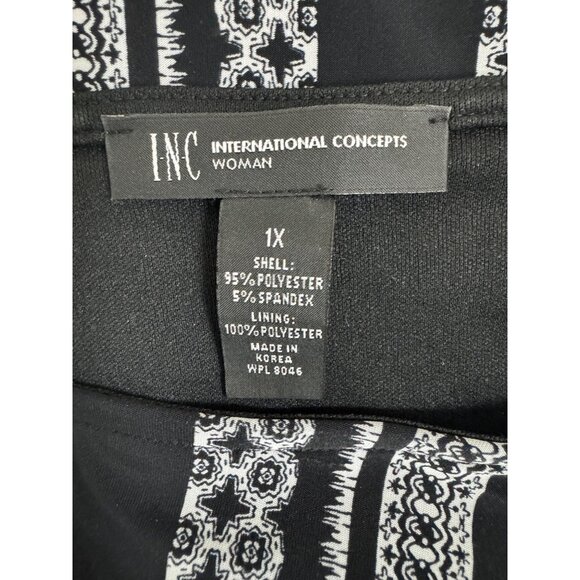 INC Black & White Print Bell Sleeve Shift Dress Size 1X 16 Plus Sz Classy Office - Picture 5 of 7